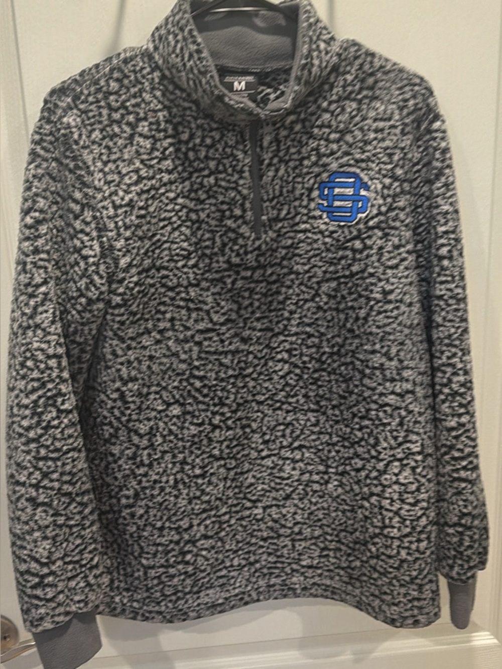 Gray Heather Sherpa Quarter-Zip Pullover with Blue Logo